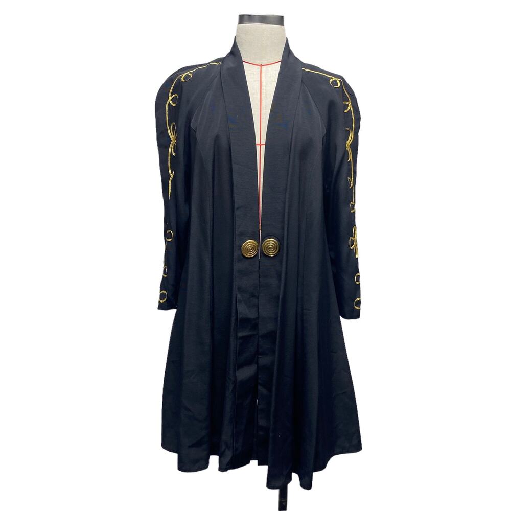 Vintage Sheena Fashions Womens Size 14 Black Gold Trim Cardigan